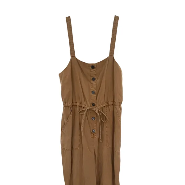 Alice + Olivia Tiana Button‎ Front Jumpsuit Tan Utility Cargo Tie Waist Size 8 - Image 4