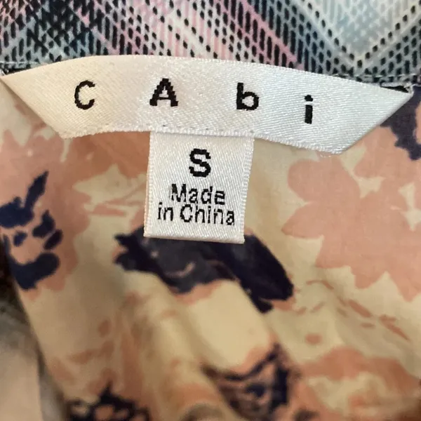 CAbi #233 Festival Button Down Shirt Mixed Plaid‎ Floral Small Blue Pink Artsy - Image 13