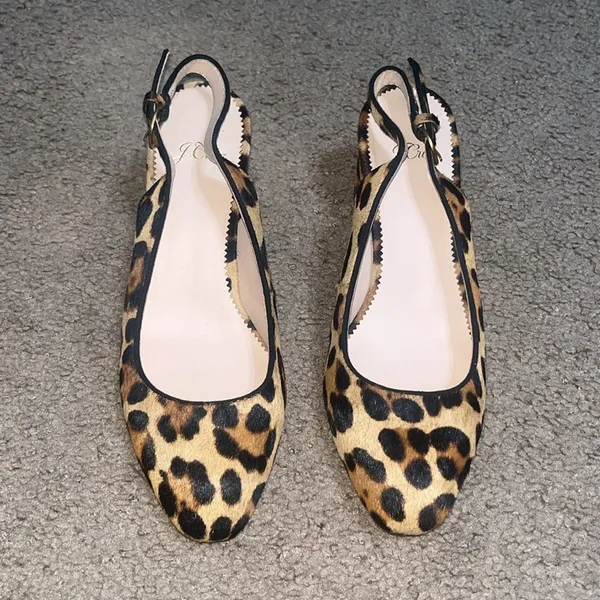 J.Crew Slingback Block Heel Pump Leopard‎ Calf Hair Leather Rich Mohagany 7.5 - Image 2