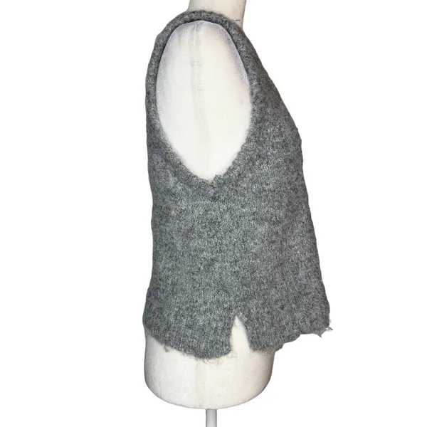 Christian Lacroix Sweater Vest Medium Fuzzy Wool Blend Gray Layering‎ Crop Boxy - Image 6