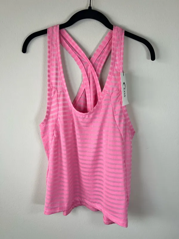 ZYIA Active Pink Nimbus Split Back Tank Top Striped Racerback Gym Workout NEW Lg - Image 2