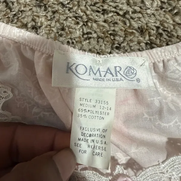 Vintage Komar Pink Floral Lace Trim Ruffle Nightgown Made in USA Medium 33155 - Image 2