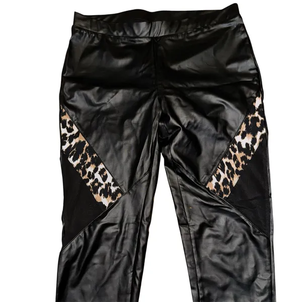 Edgy alternative black shiny mesh & animal print leggings - Image 2