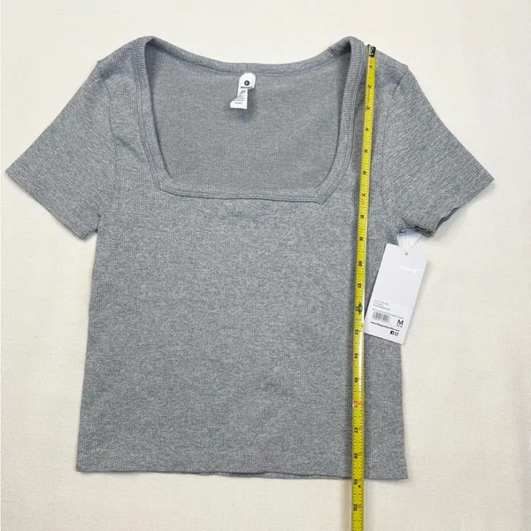 90 Degree by Reflex Top Womens M Gray Ribbed Seamless Square Neck Stretch Size M - Image 4
