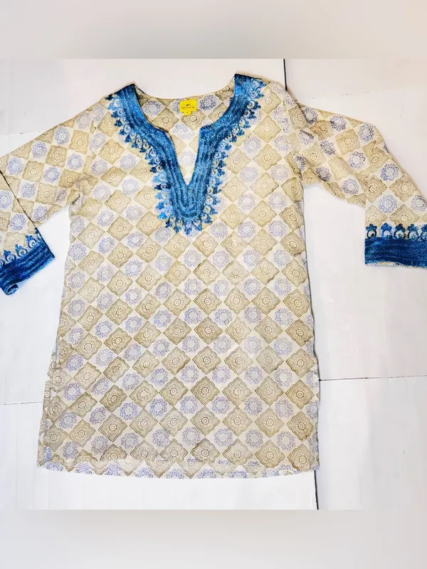 Roberta Roller Rabbit Tunic S Blue Cotton Embroidered Beach Cover Up Boho Resort - Image 4