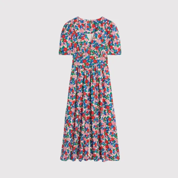 NEW Boden Midi Dress Pink Lillian Cotton Floral V Neck Puff Sleeve Boho US 10 - Image 2