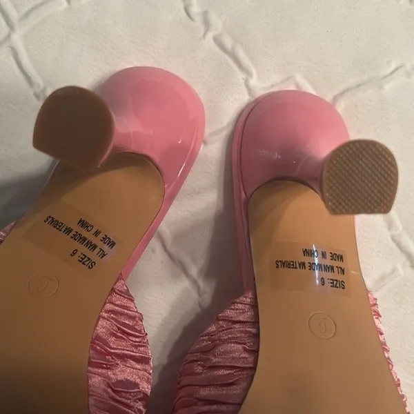 Lulus Rose Pink Satin Textured Bow High Heel Mules(Size 6) - Image 8