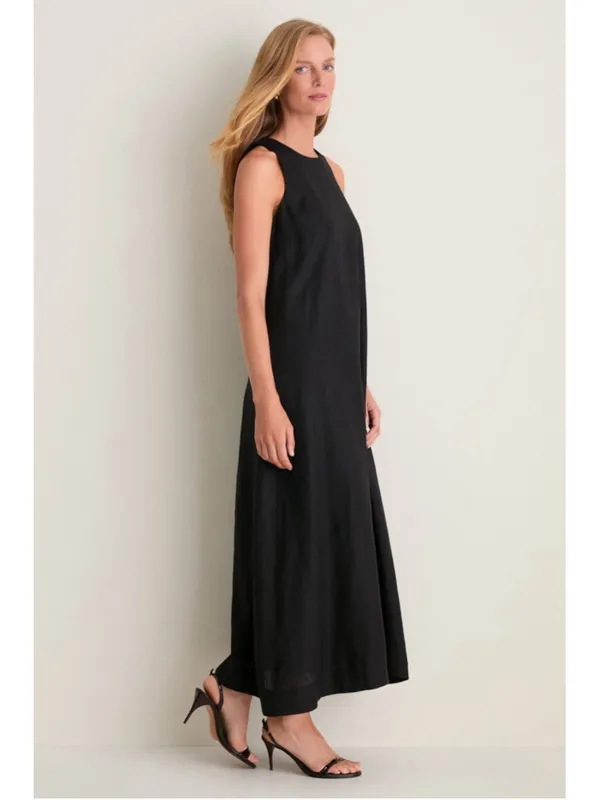 Tuckernuck Black Linen Portia Dress Bow Back Breathable Classic Elegant Coastal - Image 4