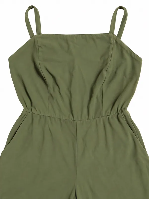 Old Navy Olive Green Wide-Leg Cropped Jumpsuit – Size L - Image 3