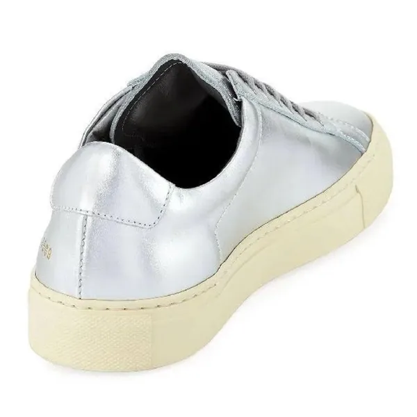 WOMAN by COMMON PROJECTS Achilles Retro Leather Low Top Sneakers Silver Size 38 - Image 3