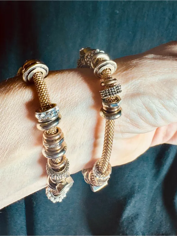 Rose Gold Tone stretch Charm Bracelet Set with Crystal Accents - Image 3