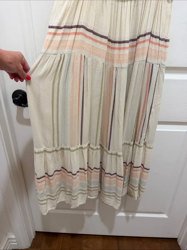 Rip Curl Villa Smocked Cotton Midi Dress - Pastel Stripe - Size Medium - travel - Image 8
