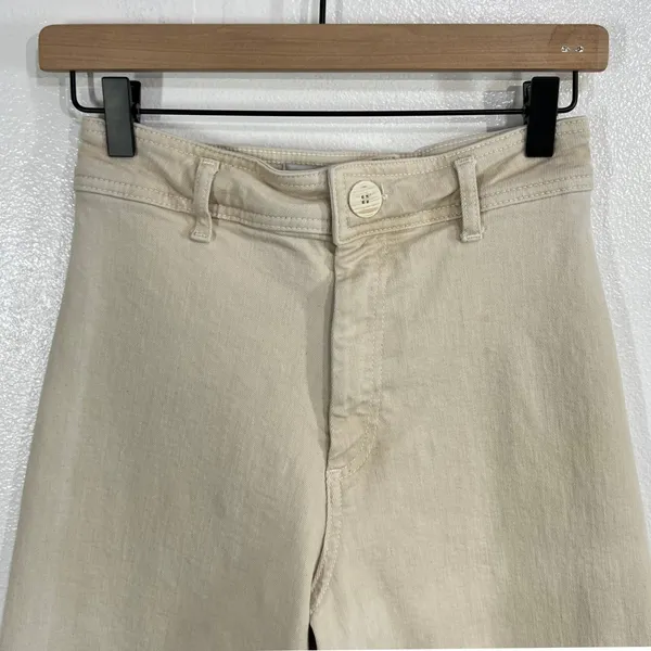 ZARA The Marine Straight High Rise Jeans Women 4 Beige Raw Hem Wide Leg Denim - Image 7