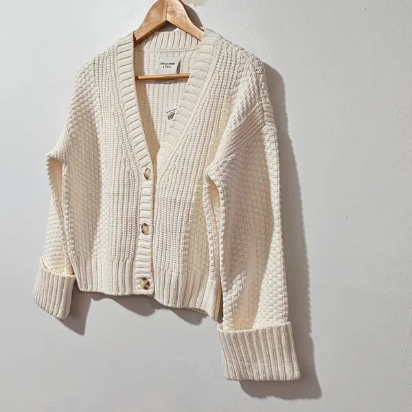 Abercrombie & Fitch Cameron Seed Stitch Cardigan-White -Size S-150-491-01255-178 - Image 3