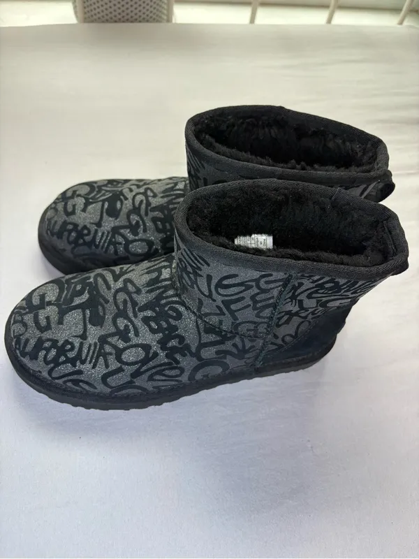 UGG Classic Mini Sparkle Graffiti Black Boots Women’s 7 1107034 - Image 8