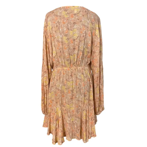 Cozy Co Boho Peach Long Sleeve Mini Dress Pockets Large Prairie Soft Girl Flowy‎ - Image 3