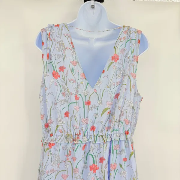 Banana Republic Pale Blue Hi Low Dress Sz 14 Coastal Boho Resort Floral Garden - Image 8