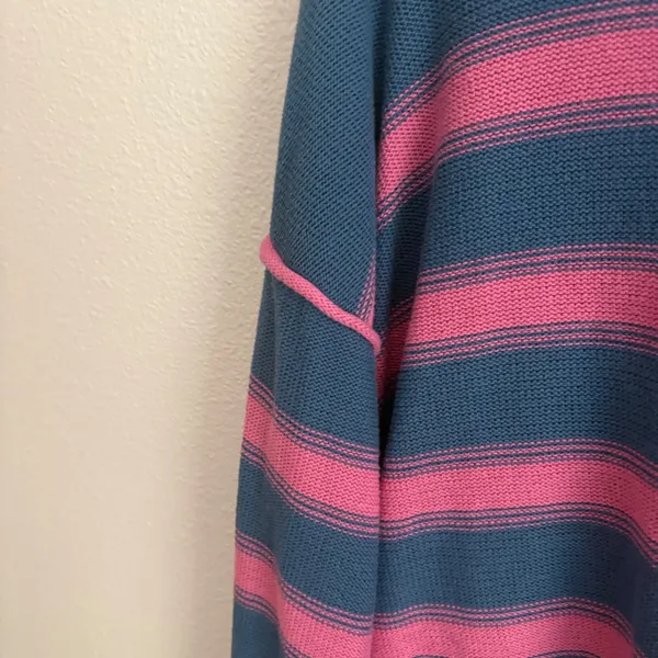 Blue and Pink Striped Slouchy Knit Sweater Boat Neck Large - Image 7