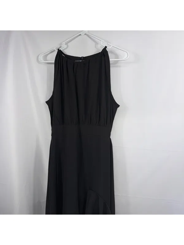 Women’s Black Sleeveless High-Low Ruffle Hem Midi Dress Size S - Image 2