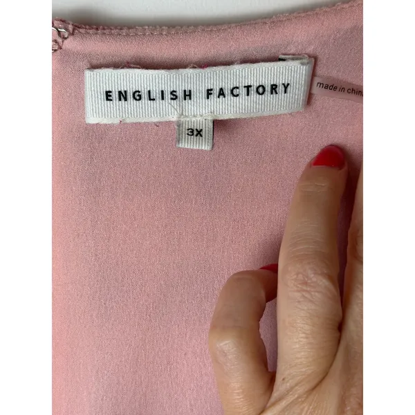 English Factory‎ Gingham Babydoll Dress Women 3X Pink Puff Sleeve Tiered Boho - Image 10