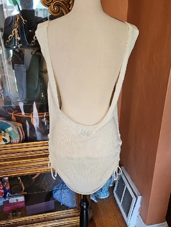 Sleeveless Scoop Neck Knit Mini Dress in Cream - Image 9