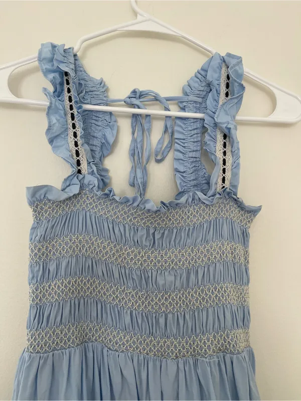 Light Blue Smocked Maxi Dress - Image 3