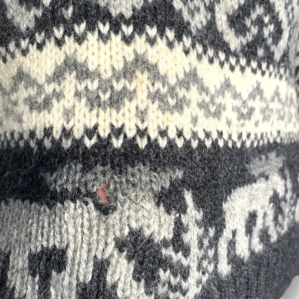 Vintage 90s Eddie Bauer Gray Black Moose‎ Nordic Fair Isle Turtleneck Sweater - Image 6