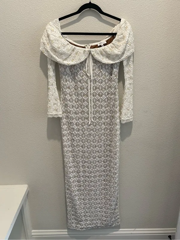 Worth Collective Ella Lace Maxi Dress size Large L Tiny Yellow Floral Print nwot - Image 7