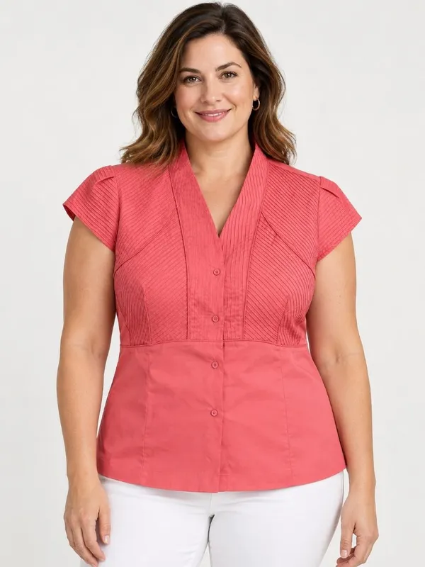 J. Peterman Women’s Size 14 Coral Pink Pintuck Button Front Blouse - Image 4