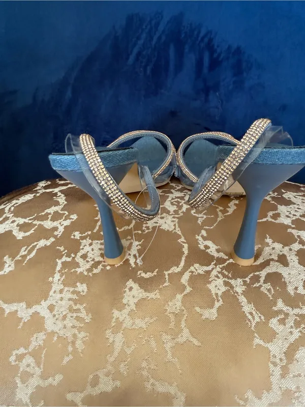 Blue Jeweled Slingback Heels with Rhinestone Trim - Image 3