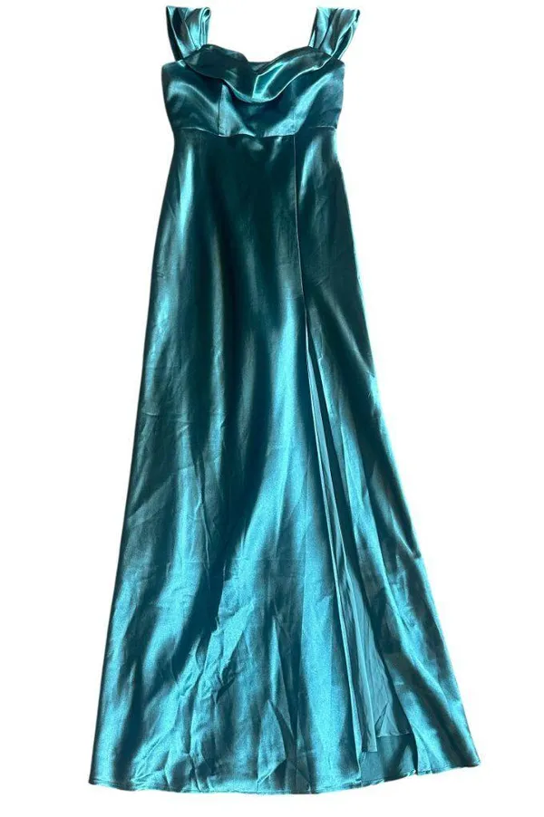 Birdy Grey Mia Shiny Satin Dress Gown Sea Glass High Slit Small Women's NWT - Image 2