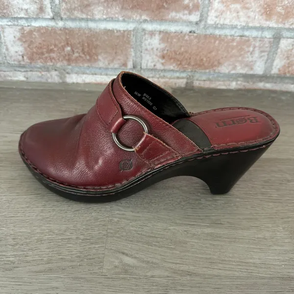 Born Slip On Clogs Red Burgundy Leather Y2K Size 9 Boho 90s Vintage Eclectic - Image 5