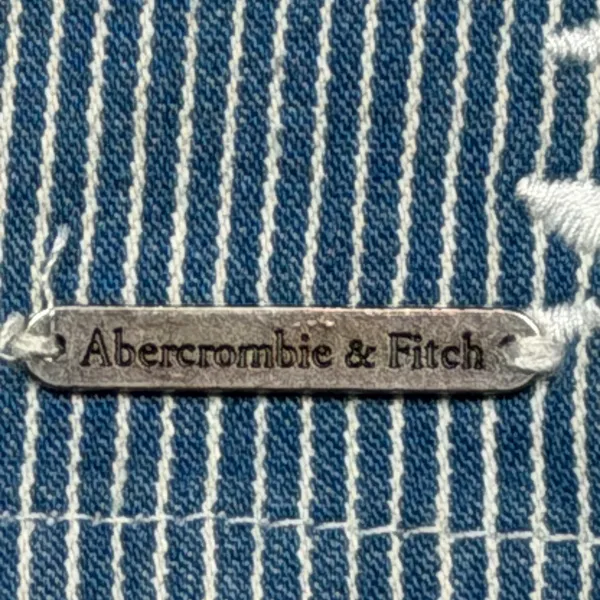 Abercrombie & Fitch Y2K Blue Pinstripe Embroidered Denim Mini‎ Skirt Size 8 - Image 6