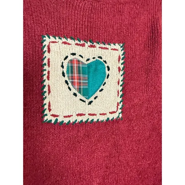 Vintage Talbots Silk Blend Ugly Christmas Sweater‎ Embroidered Patchwork SzL - Image 2