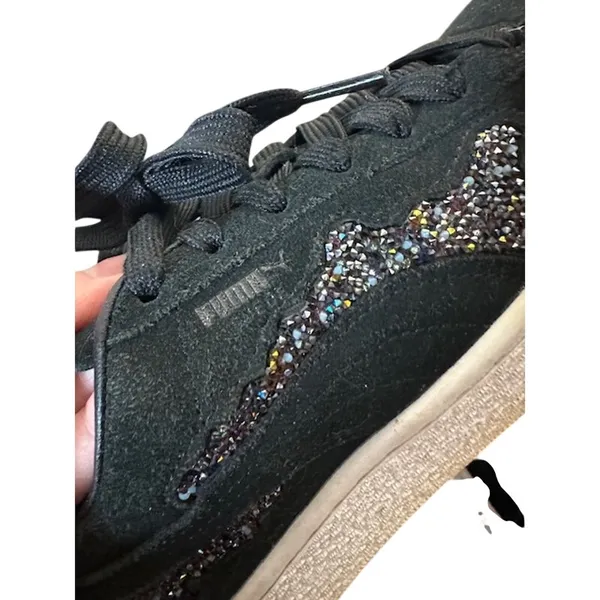 Puma Black Swarovski Crystal Suede Low Top Sneakers Women Sz 6 - Image 7