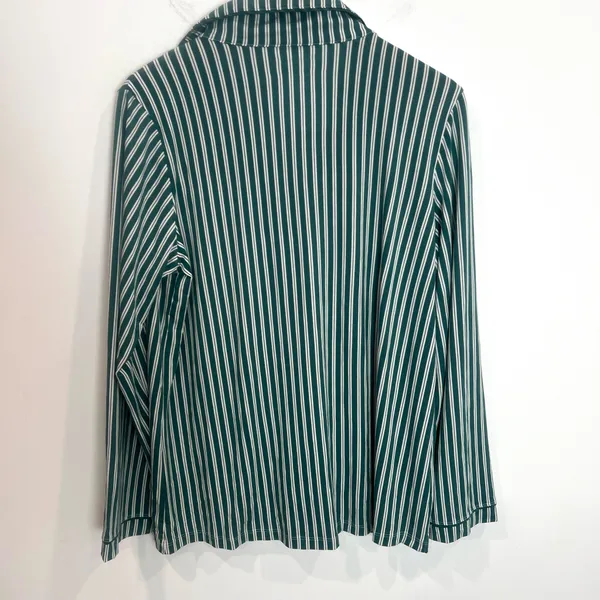 Tommy John Green Striped Women's Pajama Top Long Sleeve Button Down - Image 3