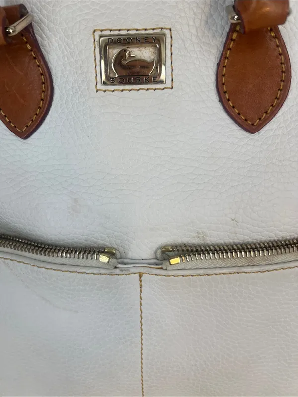 Dooney & Bourke Pebble Grain Domed Satchel White Purse Bag - Image 2