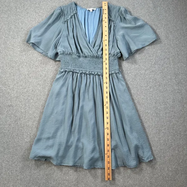Baltic Born Smocked Waist Mini Dress Women's Small Blue Flutter Sleeve Pleated - Image 9