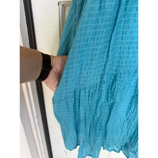 Maeve Anthropologie Turquoise Blue Textured Tiered Babydoll Dress Size Large - Image 5