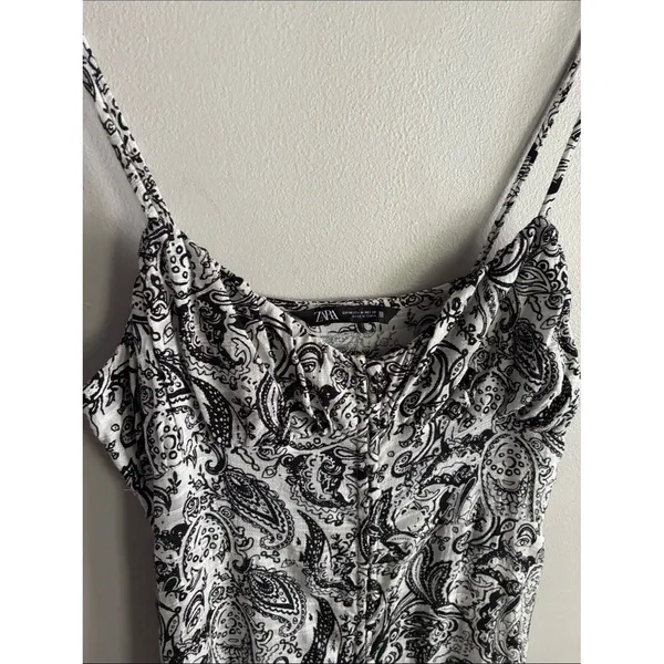 Zara Paisley Print Midi slip Dress Black White Cami Boho Cottagecore Size Medium - Image 3