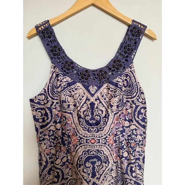 Free People Women's Jeweled Folklore Purple Paisley Boho Dress Size 10​ - Image 3