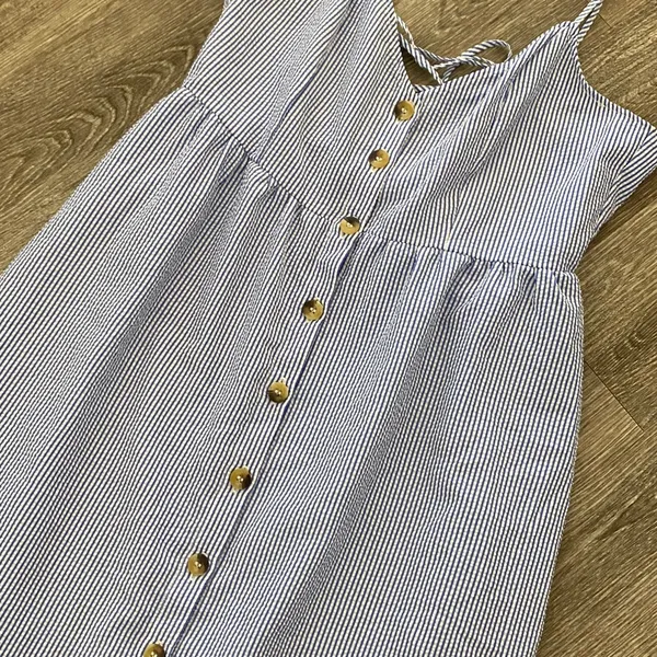 H&M button front midi dress striped blue white coastal sundress 10 large - Image 4