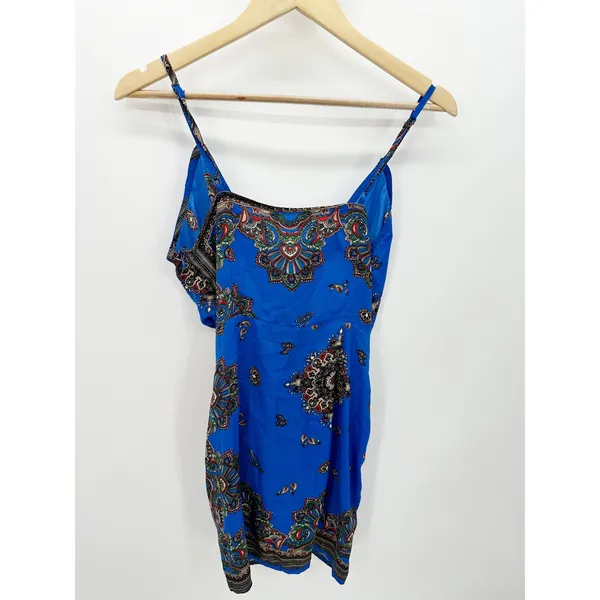 Missguided Mini Twist‎ Tie Dress Womens Sz 6 Blue Paisley Vacation Resort Cruise - Image 2