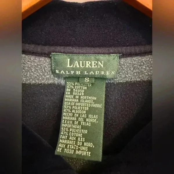 Lauren Ralph Lauren 1/4 Zip Top Velour Pullover Navy & Light Blue Stripe size S - Image 4