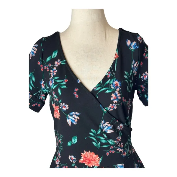 Eva Rose Dress Women Small Black Floral Fit And Flare‎ Midi Boho Cottage Retro - Image 3