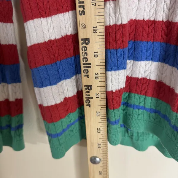 Tommy Hilfiger Sweater Womens Large Multicolor Striped Cable Knit Pullover Crew - Image 8
