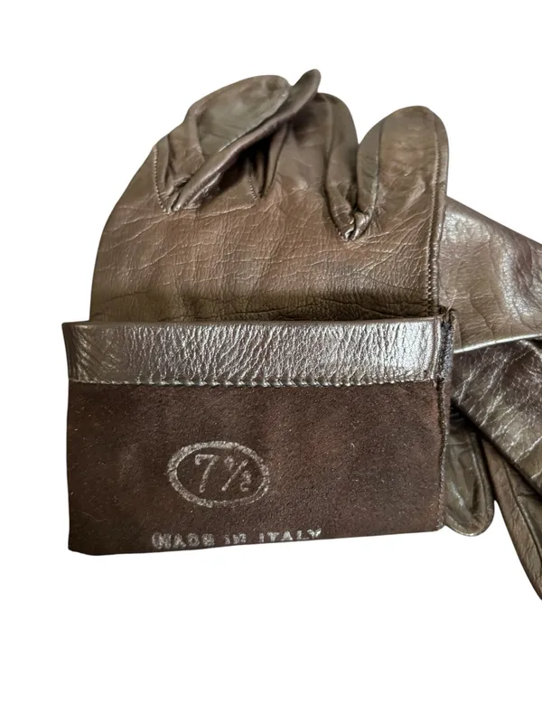 Italian Leather Unlined Fitted Gloves Sz 7.5 Chocolate Brown Winter Sleek Dressy - Image 4