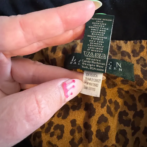 Lauren Ralph Lauren Sleep Shirt Dress XL Leopard Trim Crest Logo Old Money Mobb - Image 6