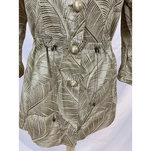 Nic + Zoe Women's Size Small Coat Beige Tan Tropical Print Jacket Safari Trench - Image 3