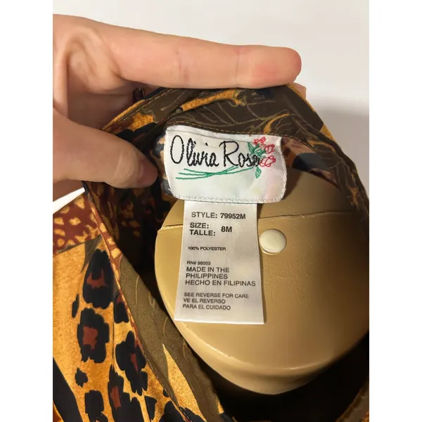 Y2K Olivia Rose Mixed Animal Tropical Print Sleeveless Midi Dress Gold Brown 8M - Image 6